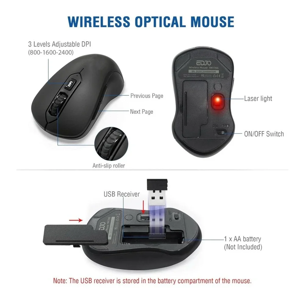 Wireless Keyboard and Mouse Combo, 2.4G Full-Sized Ergonomic Computer Keyboard